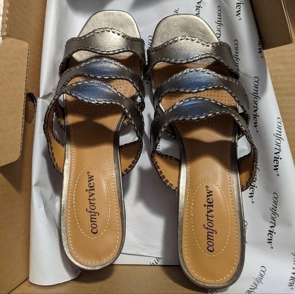 Nwt Comfortview Gunmetal Mules Sizes 9W & 9.5W - Picture 3 of 11